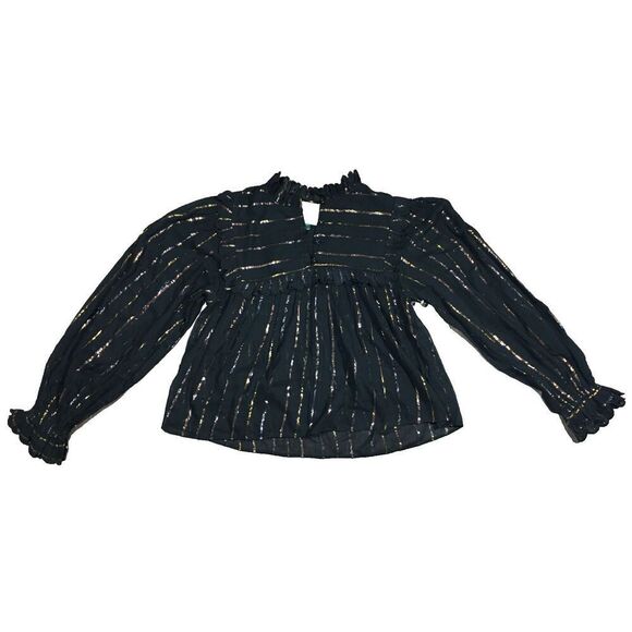 NWOT Farm Rio Metallic Stripe Ruffle Shirt in Black SZ S - Picture 5 of 9